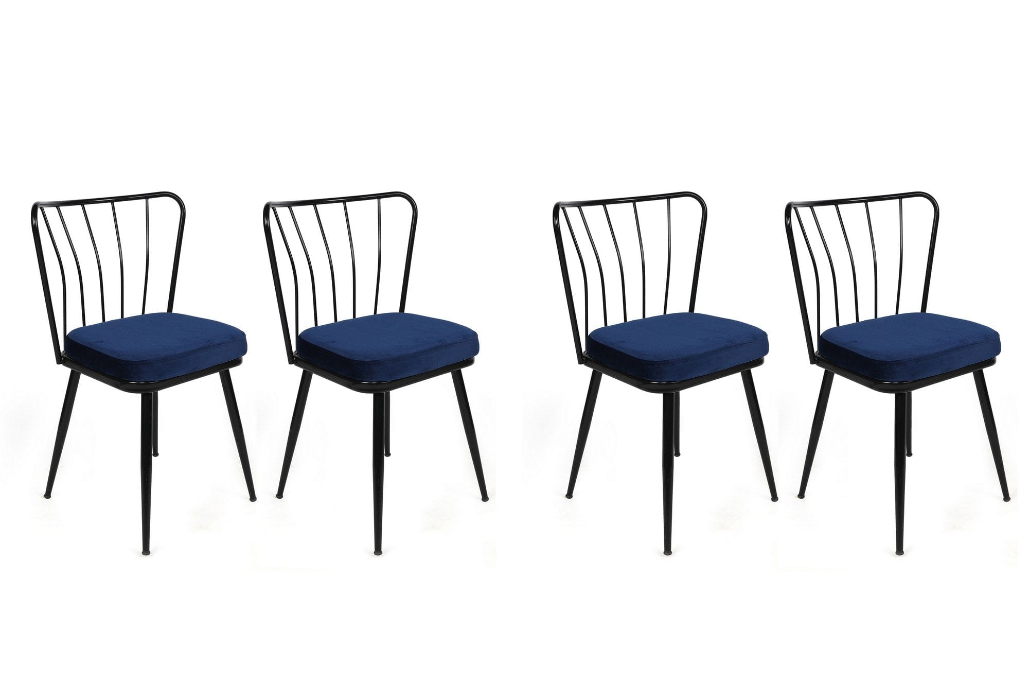 Set 4 scaune tapitate cu stofa si picioare metalice, Yıldız-944 V4 Velvet Albastru Inchis / Negru, l43xA42xH82 cm