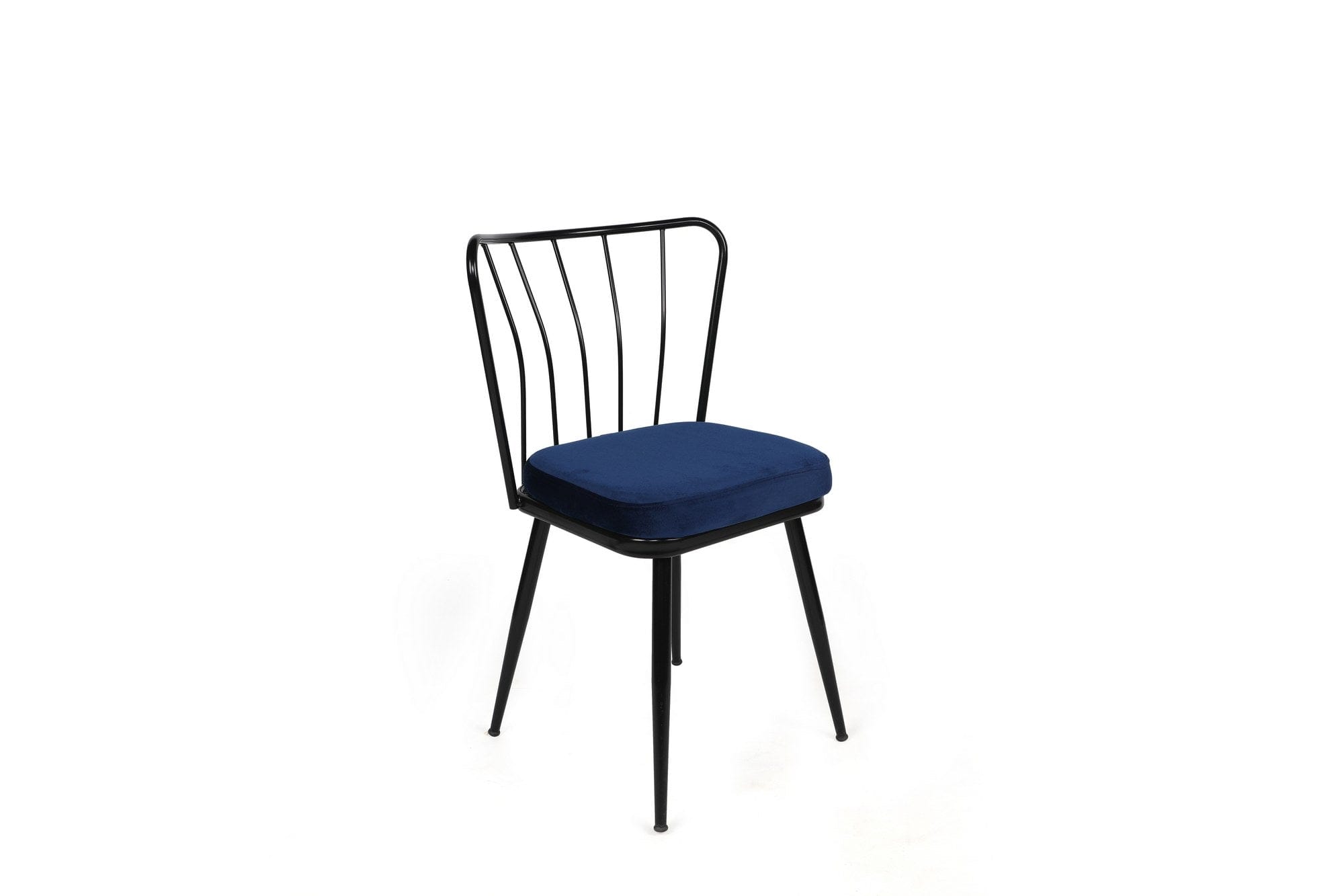 Set 4 scaune tapitate cu stofa si picioare metalice, Yıldız-944 V4 Velvet Albastru Inchis / Negru, l43xA42xH82 cm (1)
