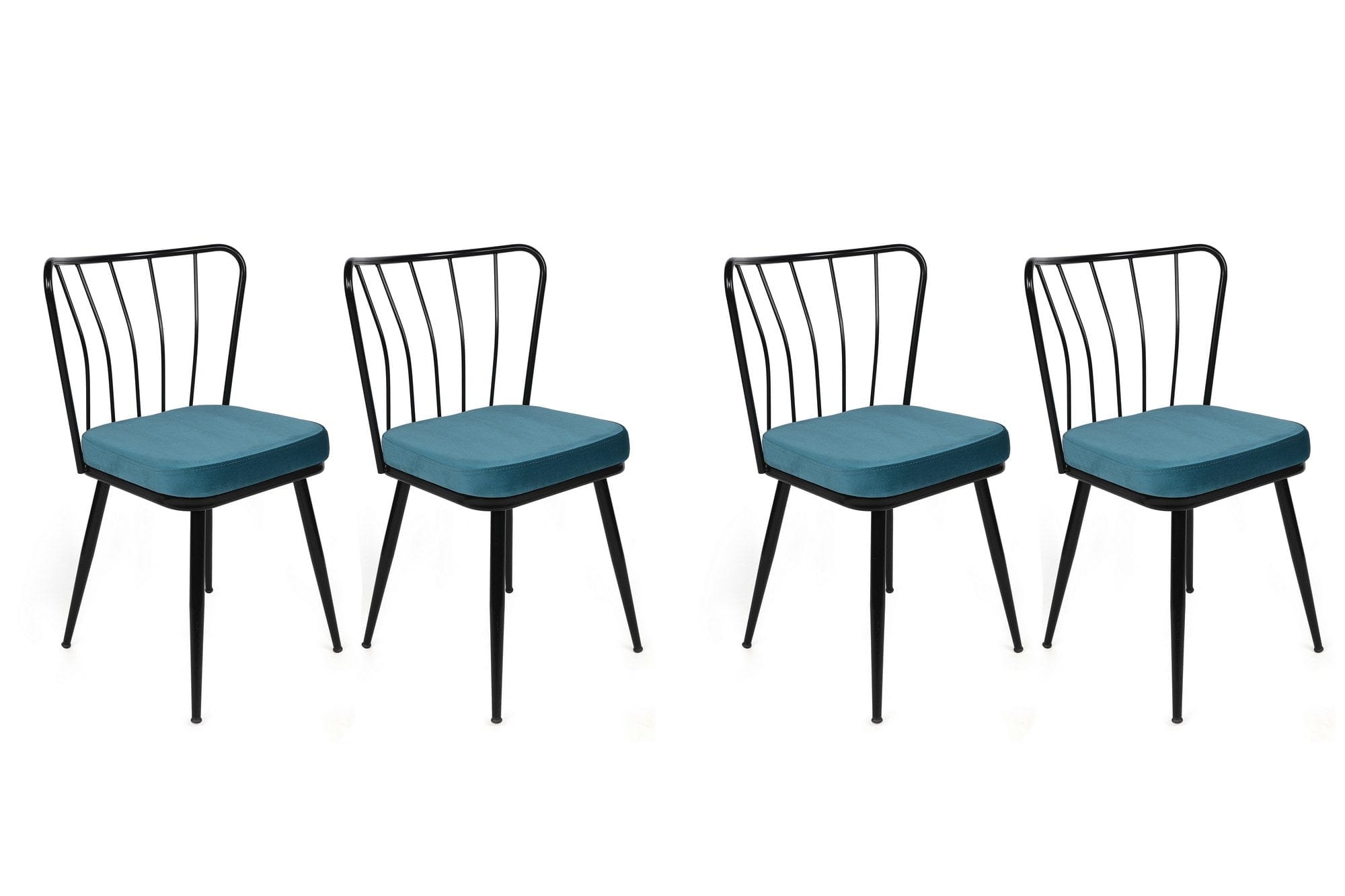Set 4 scaune tapitate cu stofa si picioare metalice, Yıldız-952 V4 Velvet Albastru / Negru, l43xA42xH82 cm