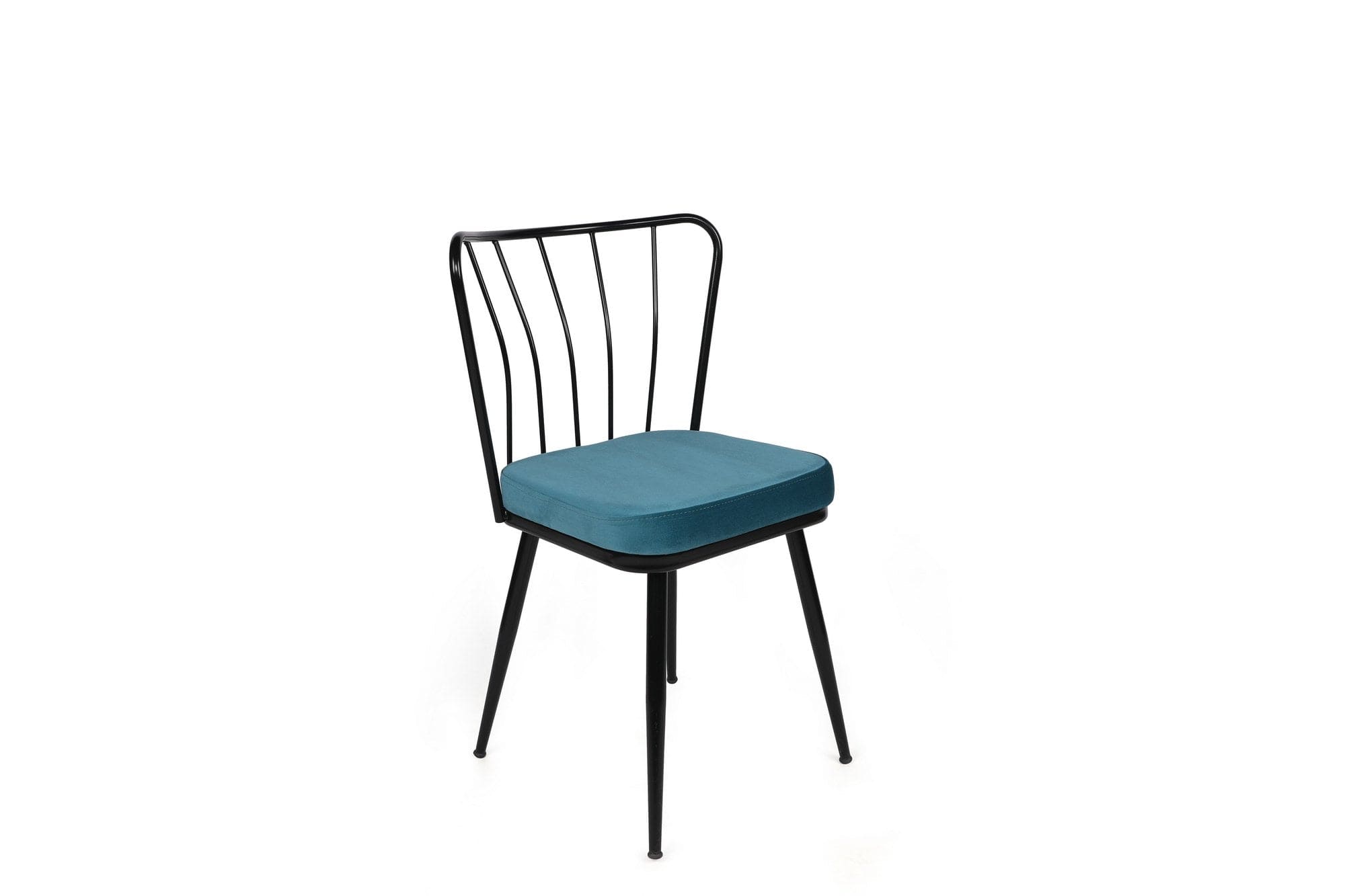 Set 4 scaune tapitate cu stofa si picioare metalice, Yıldız-952 V4 Velvet Albastru / Negru, l43xA42xH82 cm (1)