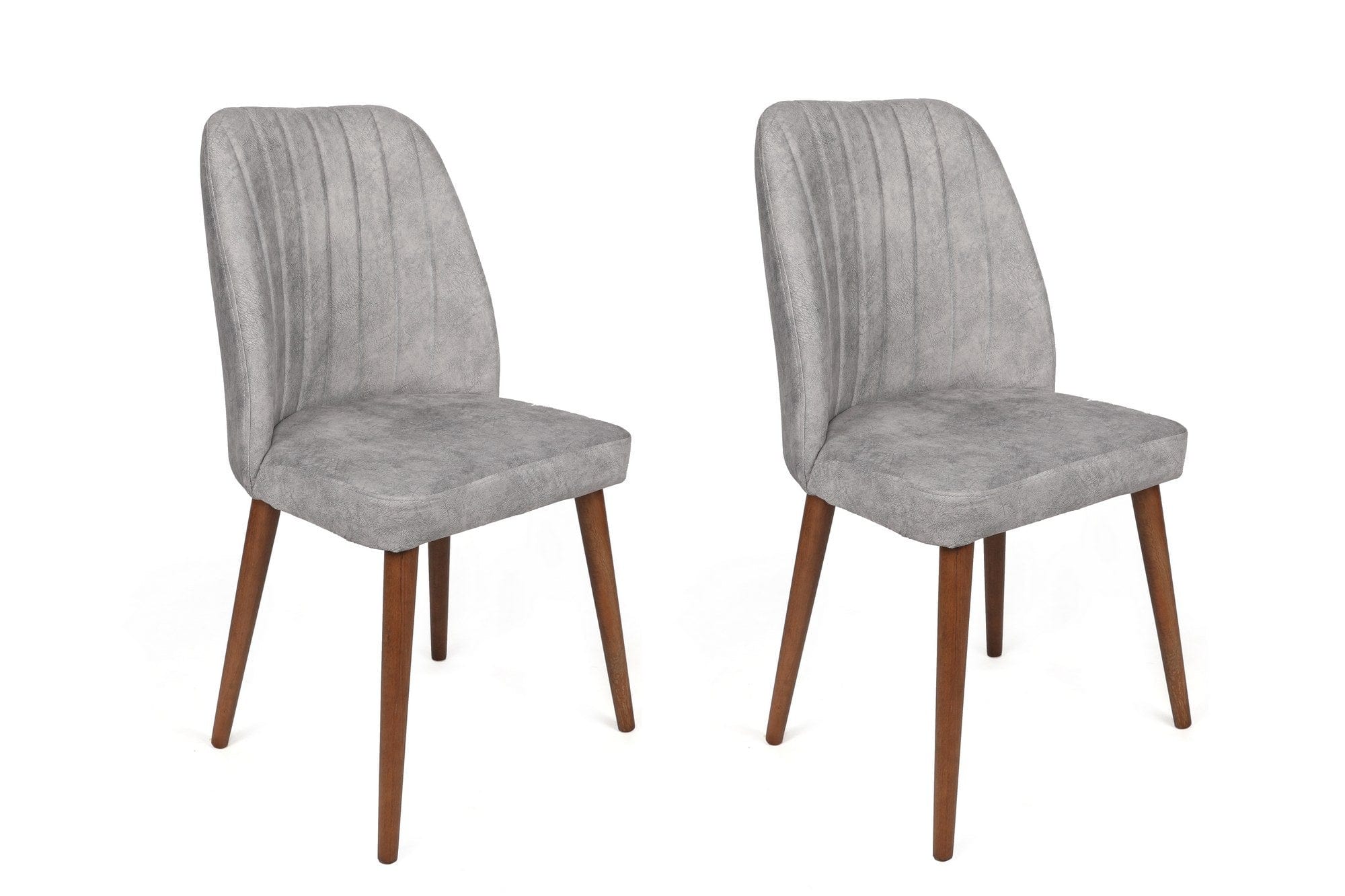 Set 2 scaune tapitate cu stofa si picioare din lemn, Alfa 468-V2 Velvet Gri / Nuc, l50xA49xH90 cm