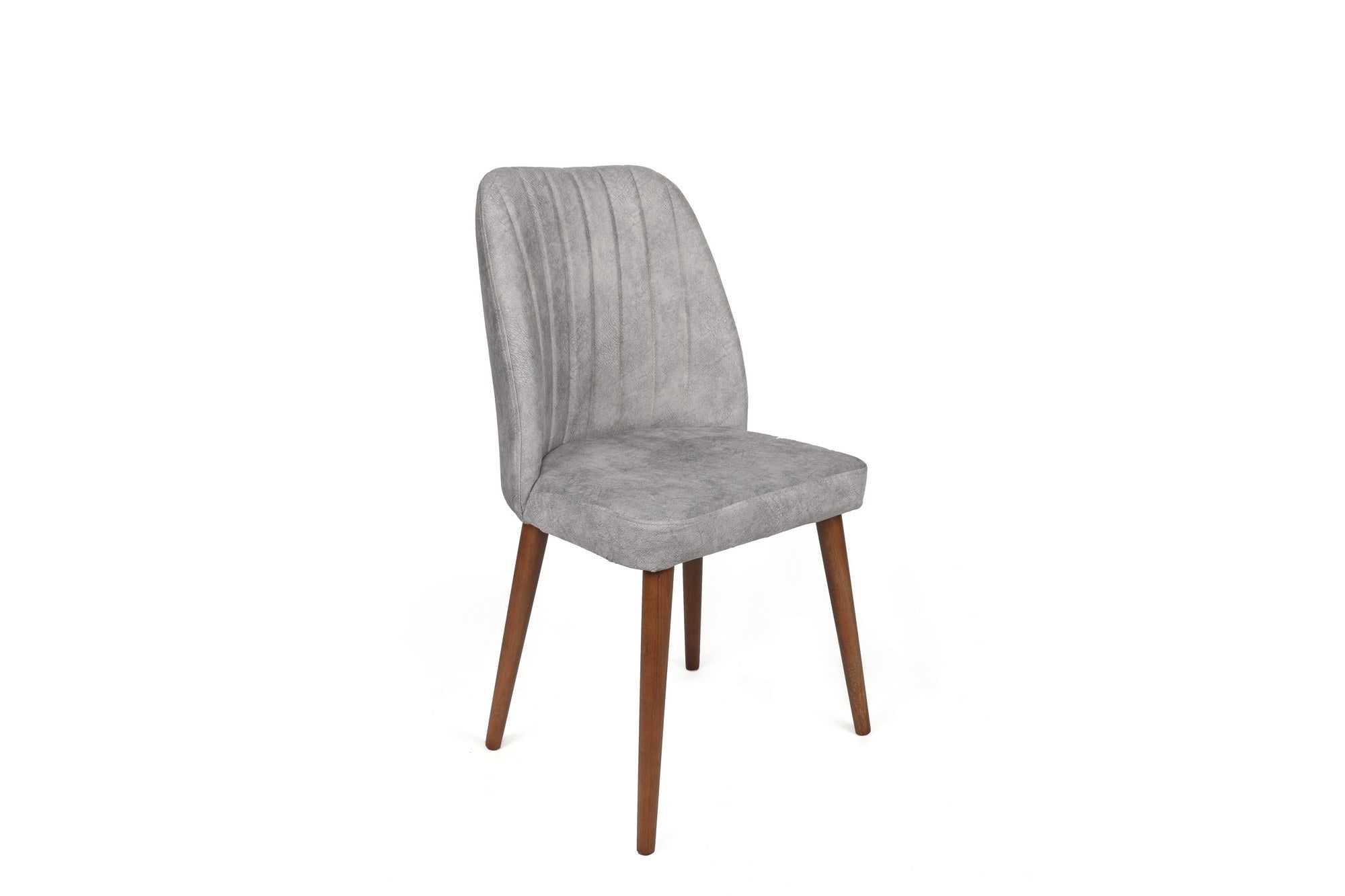 Set 2 scaune tapitate cu stofa si picioare din lemn, Alfa 468-V2 Velvet Gri / Nuc, l50xA49xH90 cm (1)