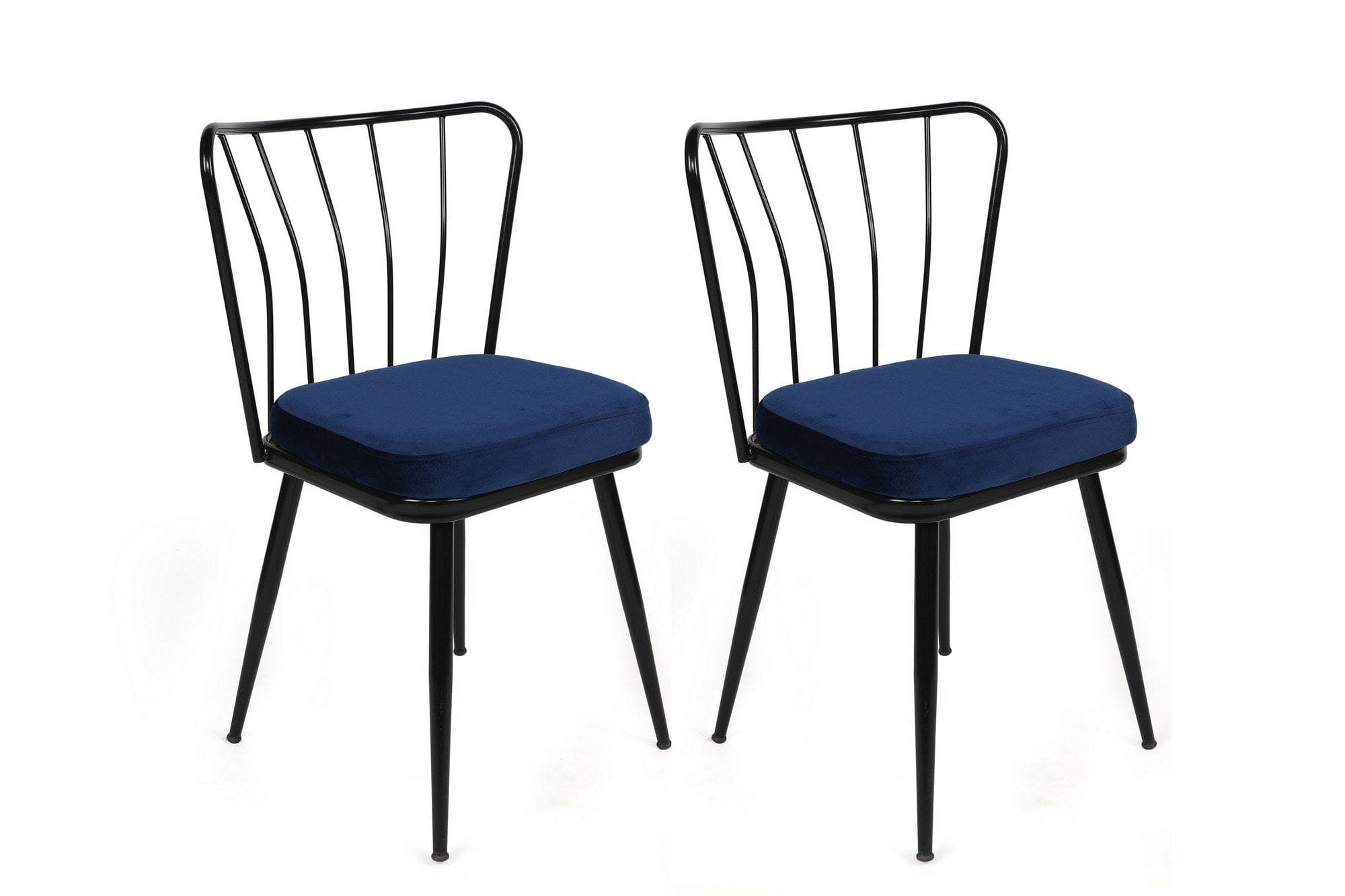 Set 2 scaune tapitate cu stofa si picioare metalice, Yıldız-944 V2 Velvet Albastru Inchis / Negru, l43xA42xH82 cm