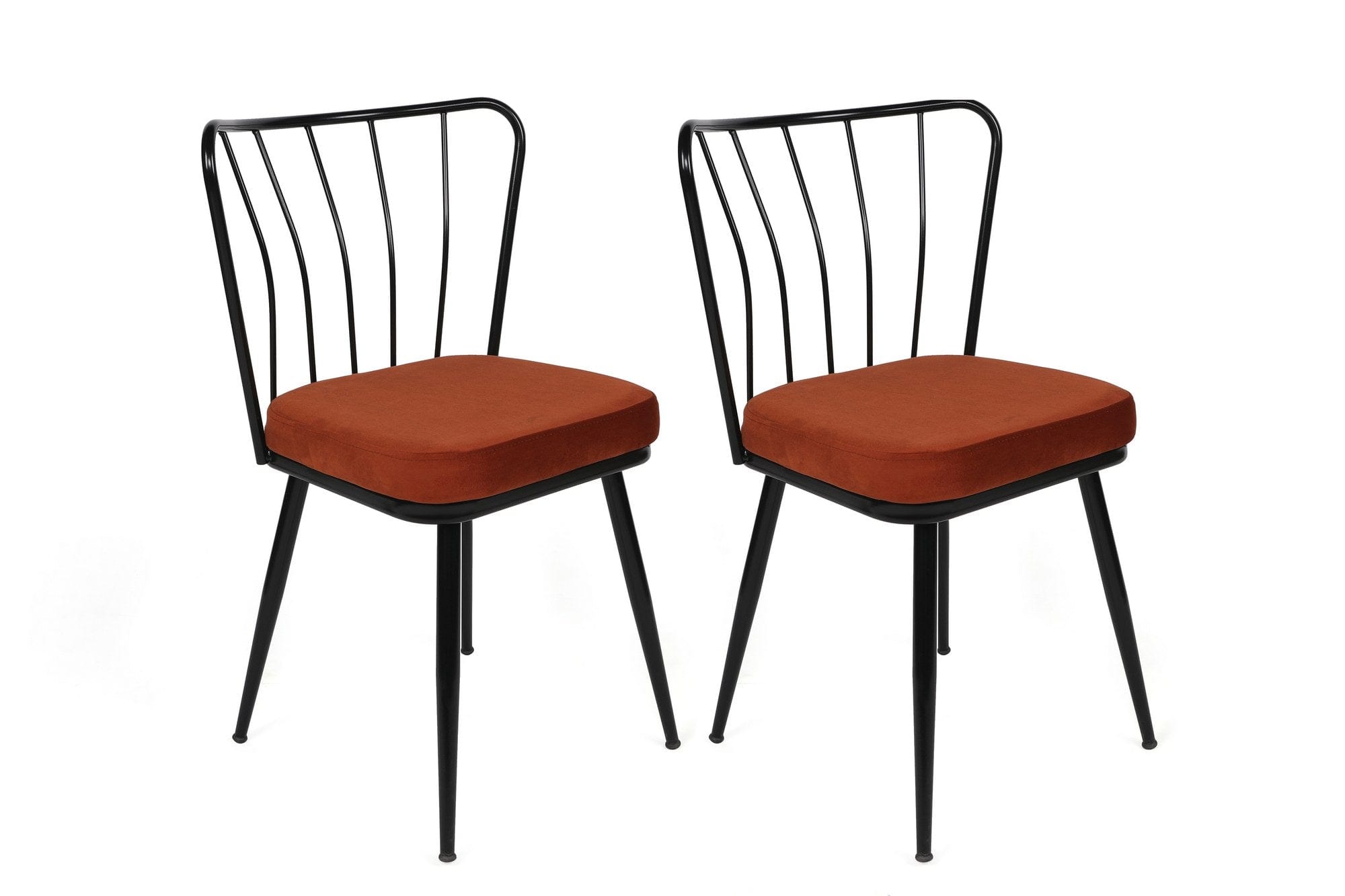 Set 2 scaune tapitate cu stofa si picioare metalice, Yıldız-945 V2 Velvet Caramiziu / Negru, l43xA42xH82 cm
