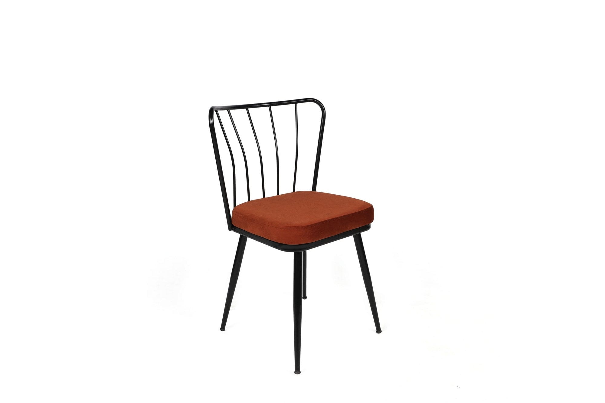 Set 2 scaune tapitate cu stofa si picioare metalice, Yıldız-945 V2 Velvet Caramiziu / Negru, l43xA42xH82 cm (1)