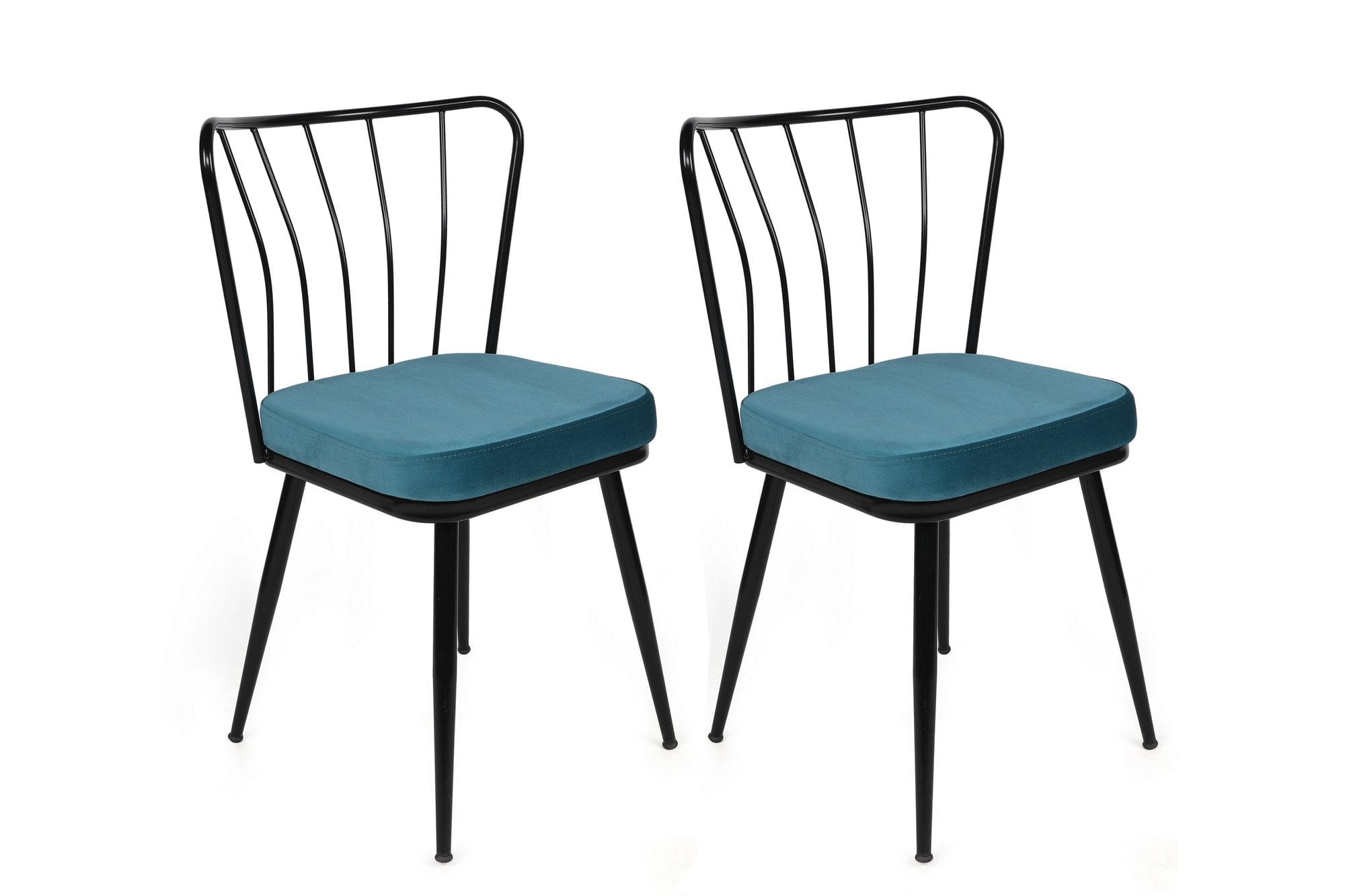 Set 2 scaune tapitate cu stofa si picioare metalice, Yıldız-952 V2 Velvet Albastru / Negru, l43xA42xH82 cm