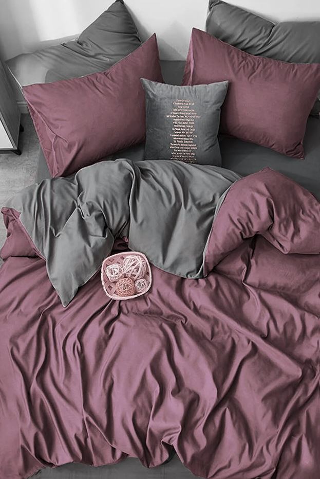 Lenjerie de pat din bumbac Ranforce, Modern Violet / Gri, 200 x 220 cm