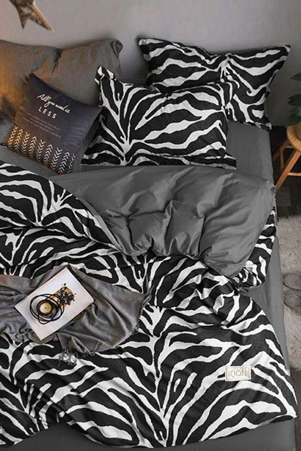Lenjerie de pat din bumbac Ranforce, Zebra Gri / Negru / Alb, 200 x 220 cm