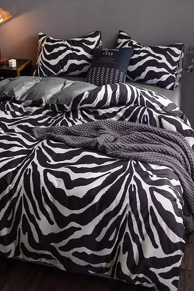 Lenjerie de pat din bumbac Ranforce, Zebra Gri / Negru / Alb, 200 x 220 cm (2)