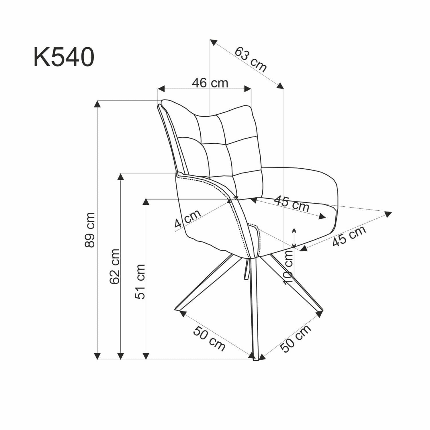 Scaun rotativ tapitat cu stofa si picioare metalice, K-540 Cinnamon / Negru, l50xA63xH89 cm (3)