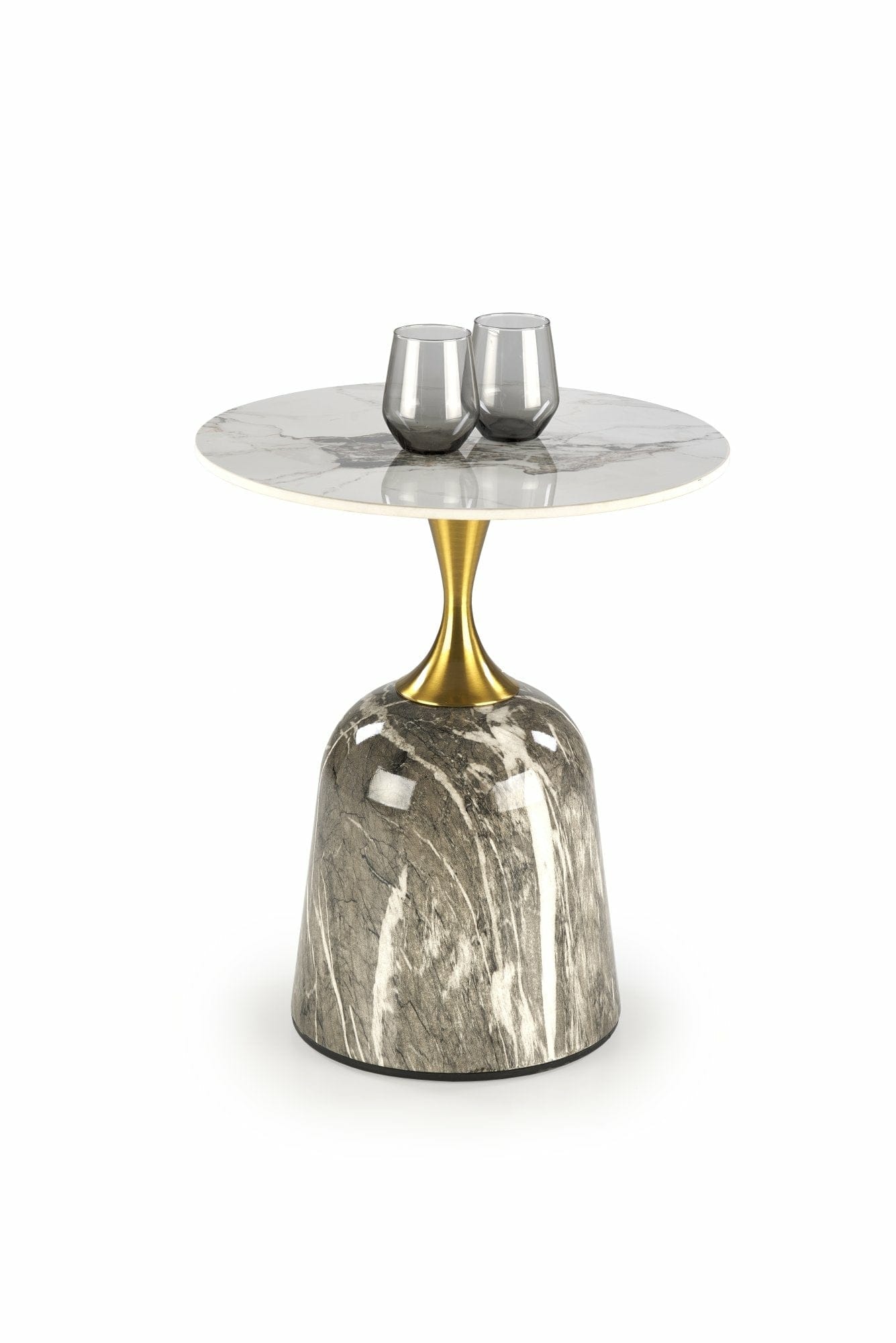 Masa de cafea din piatra sinterizata si metal, Rosa Marmura / Gri, Ø50xH59 cm