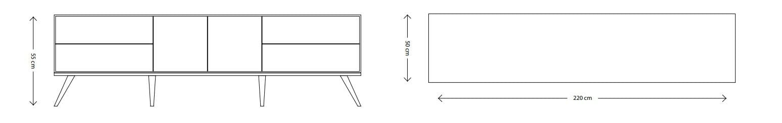 Comoda TV din pal, MDF si lemn, cu 4 sertare si 2 usi, Lexus Lagina / Negru, l220xA50xH55 cm (4)
