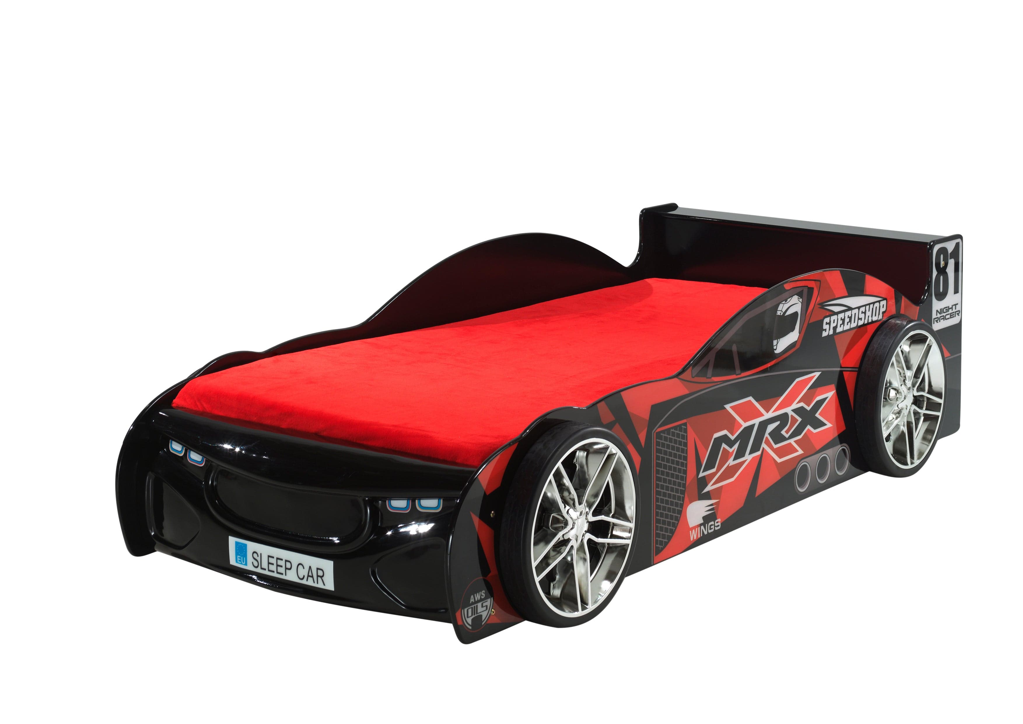 Pat din MDF pentru copii, Sleep Car Negru, 90 x 200 cm