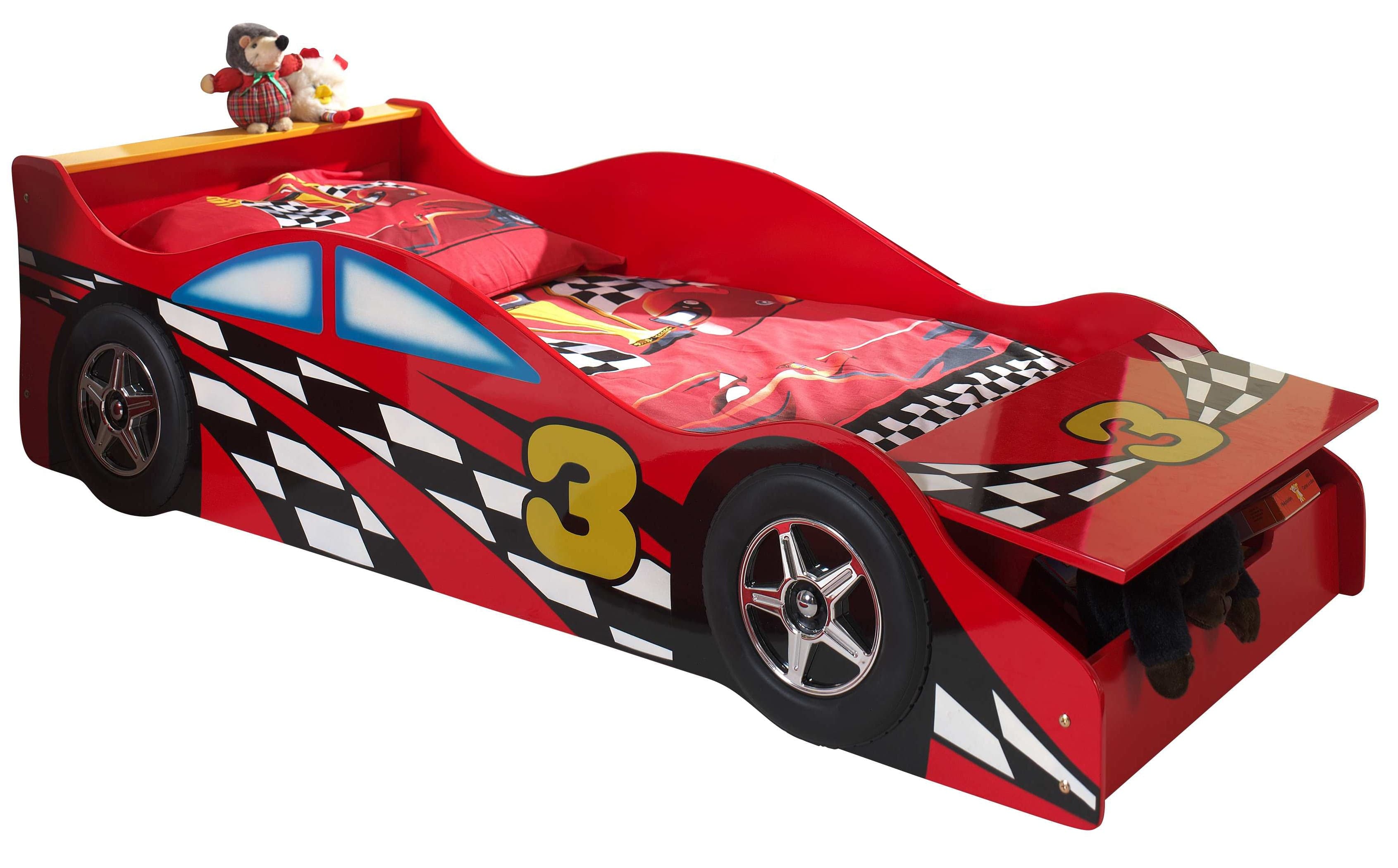 Pat din MDF pentru copii, Race Car Rosu, 70 x 140 cm