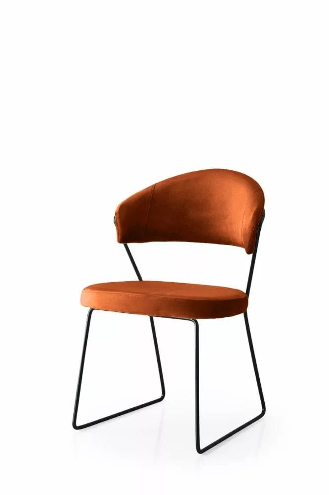 Set 2 scaune tapitate cu stofa si picioare metalice, MN - 887 V2 Velvet Caramiziu / Negru, l56xA53xH75 cm (1)