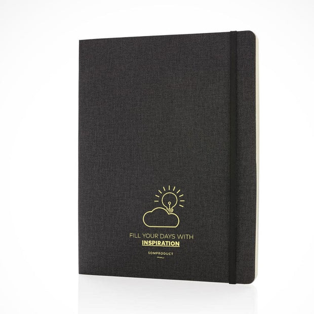 Agenda 160 pagini cu liniatura, coperta din material textil, Deluxe XL Negru, 19 x 25 cm, SomProduct