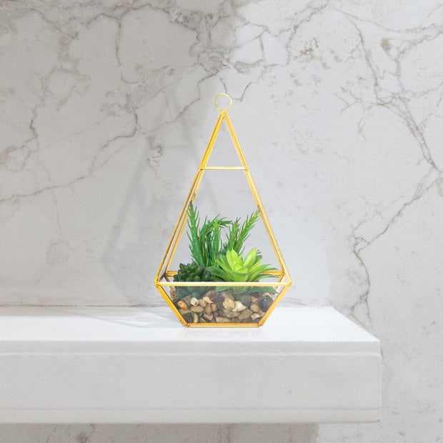 Decoking Aranjament decorativ cu plante artificiale, Asymetri Auriu / Verde, L15,5xl15xH31 cm