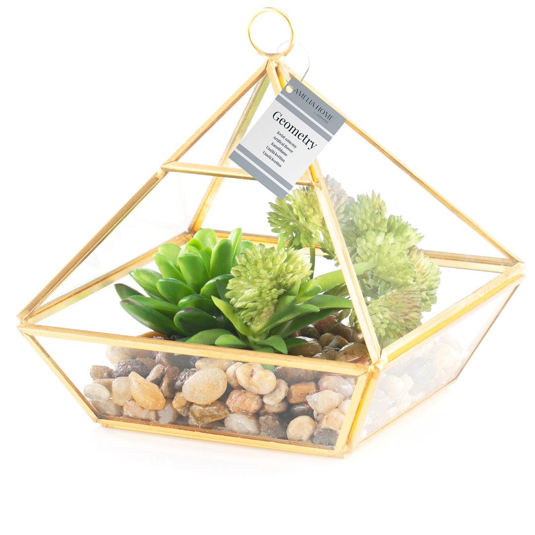 Decoking Aranjament decorativ cu plante artificiale, Geometry Verde / Auriu, L20xl15xH26 cm
