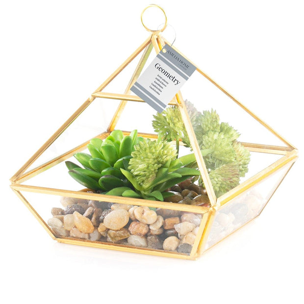Decoking Aranjament decorativ cu plante artificiale, Geometry Verde / Auriu, L20xl15xH26 cm
