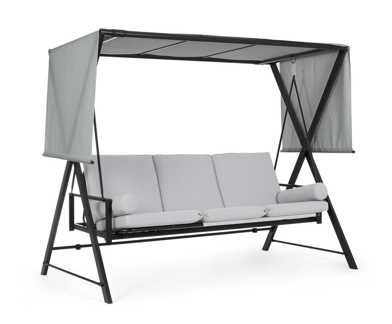 Balansoar leagan pentru gradina / terasa, 3 locuri, Pompei Gri / Negru, l223xA128xH182 cm