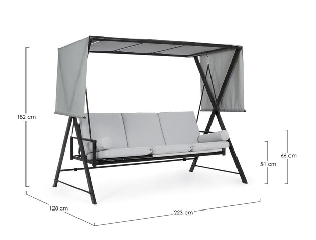 Balansoar leagan pentru gradina / terasa, 3 locuri, Pompei Gri / Negru, l223xA128xH182 cm (1)