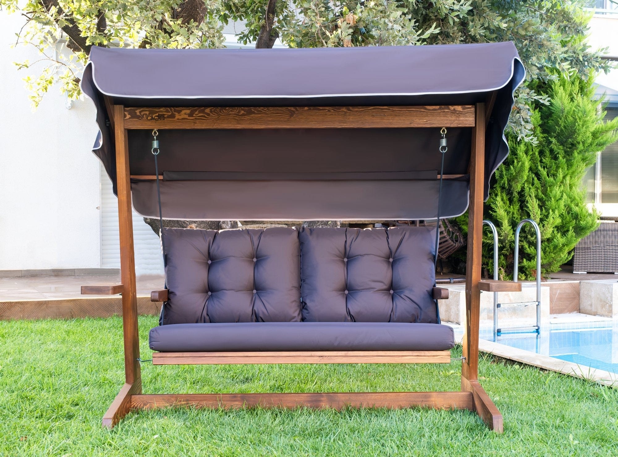 Balansoar leagan pentru gradina / terasa, 3 locuri, Viva 2200 Antracit / Natural, l220xA100xH175 cm (1)