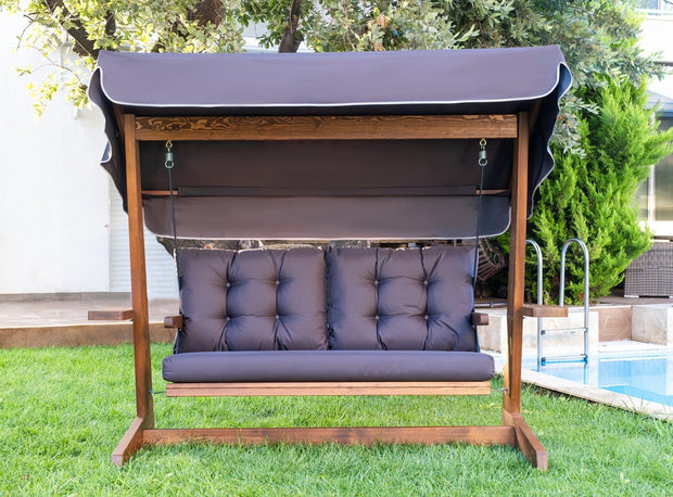 Balansoar leagan pentru gradina / terasa, 3 locuri, Viva 2200 Antracit / Natural, l220xA100xH175 cm (1)