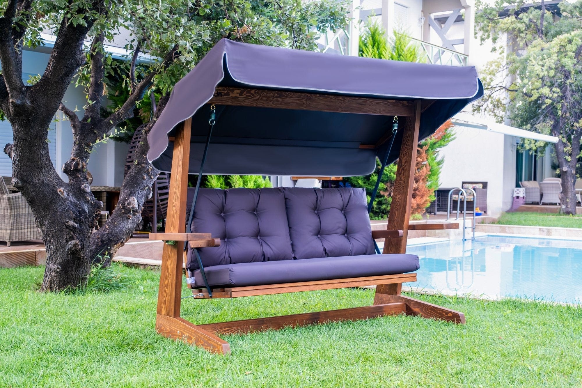 Balansoar leagan pentru gradina / terasa, 3 locuri, Viva 2200 Antracit / Natural, l220xA100xH175 cm (2)