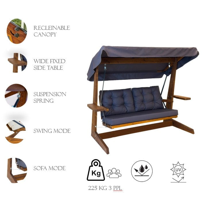 Balansoar leagan pentru gradina / terasa, 3 locuri, Viva 2200 Antracit / Natural, l220xA100xH175 cm (4)