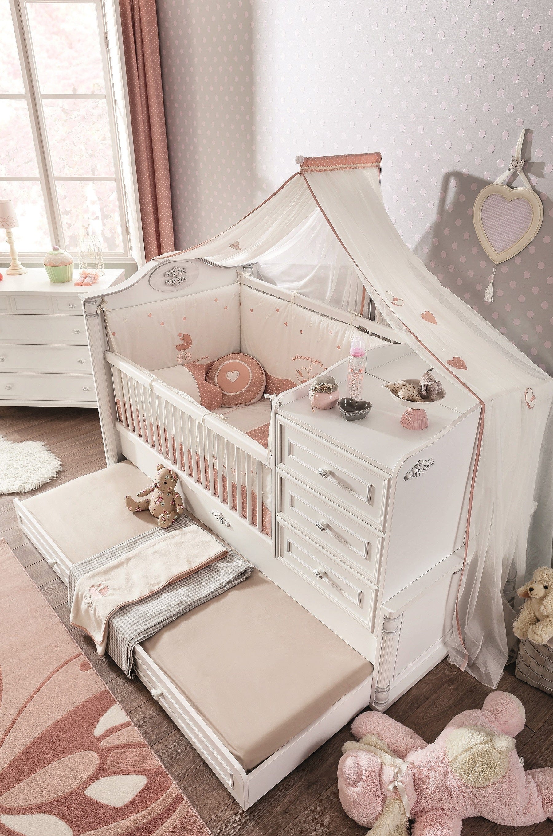 Baldachin Decorativ pentru patut, Romantic Baby Alb / Roz, l300xH220 cm (2)