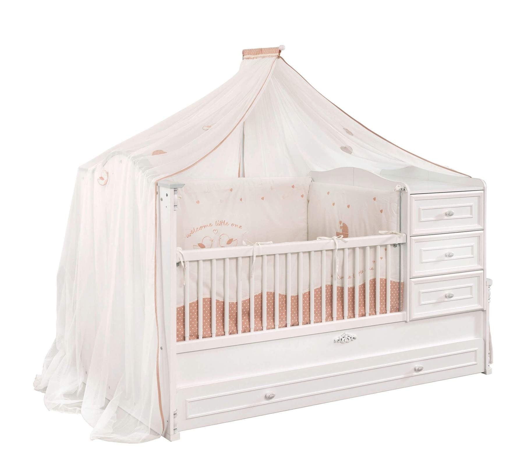 Baldachin Decorativ pentru patut, Romantic Baby Alb / Roz, l300xH220 cm (4)