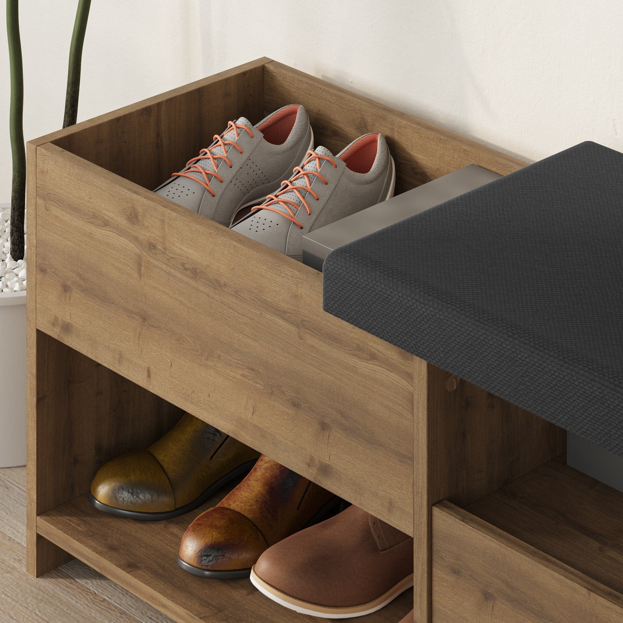 Banca cu pantofar, din pal, 2 usi, Filux Natural, l120,3xA40,5xH51 cm (4)