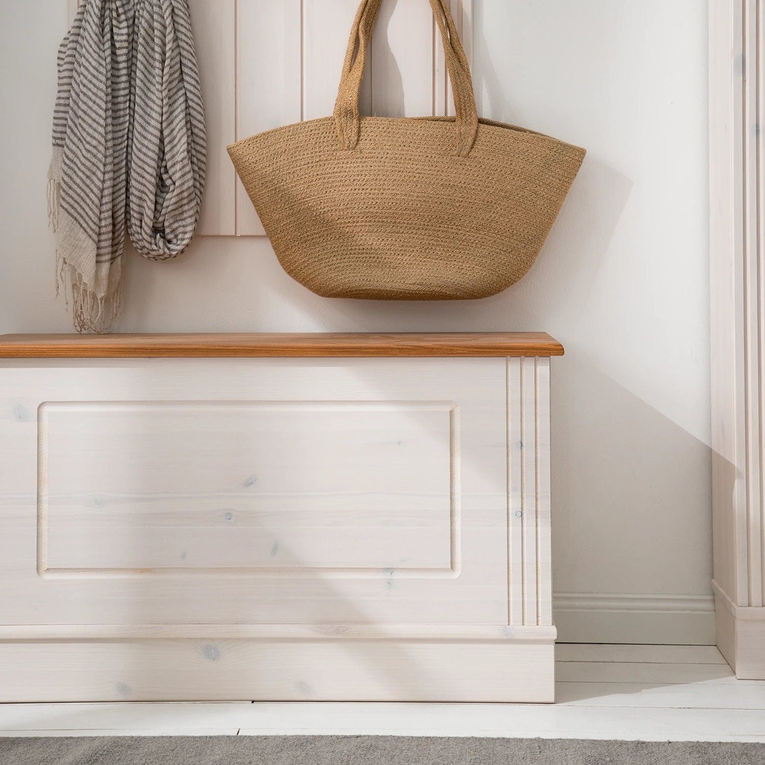 Dorel Home Banca cu spatiu de depozitare din lemn de pin, Anita Alb / Natural, l80xA42xH45 cm