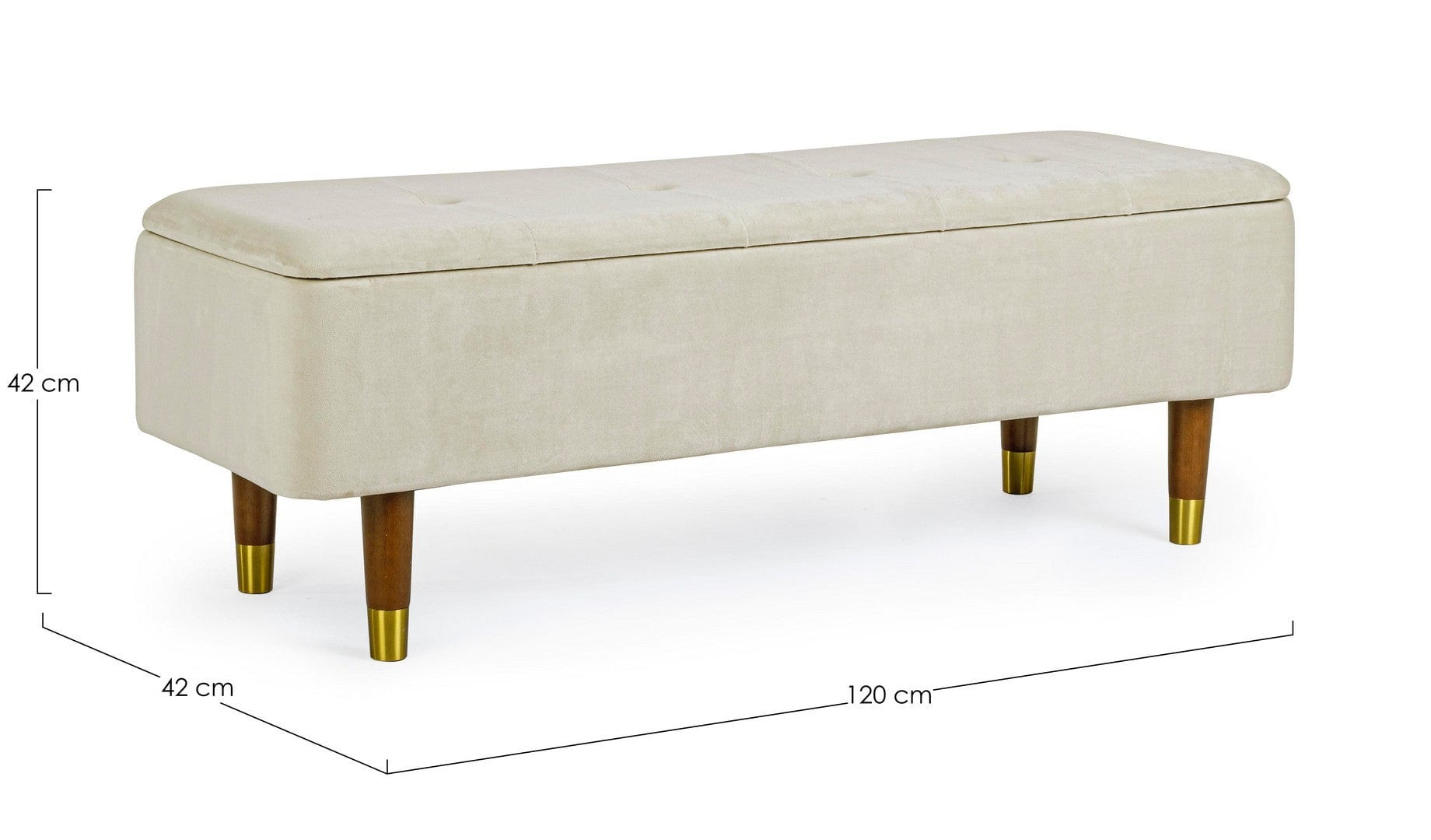 Banca cu spatiu de depozitare, tapitata cu stofa si picioare din lemn, Kira Velvet Natural, l120xA42xH42 cm (1)
