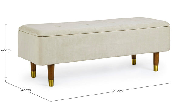 Banca cu spatiu de depozitare, tapitata cu stofa si picioare din lemn, Kira Velvet Natural, l120xA42xH42 cm (1)