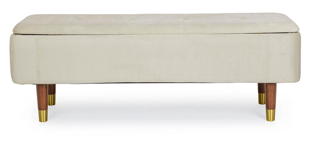 Banca cu spatiu de depozitare, tapitata cu stofa si picioare din lemn, Kira Velvet Natural, l120xA42xH42 cm (3)