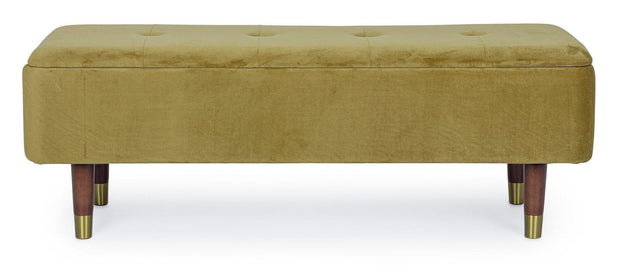 Banca cu spatiu de depozitare, tapitata cu stofa si picioare din lemn, Kira Velvet Verde Olive, l120xA42xH42 cm (2)
