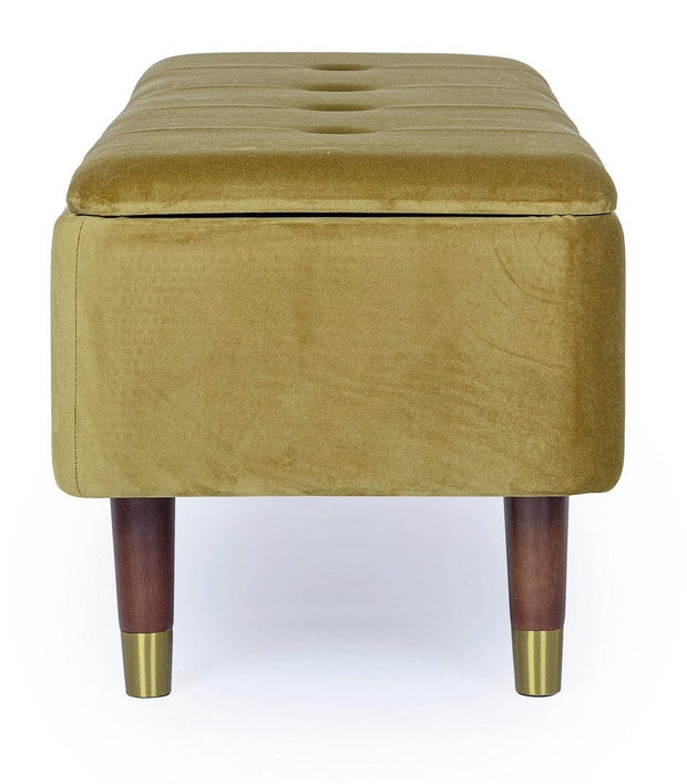 Banca cu spatiu de depozitare, tapitata cu stofa si picioare din lemn, Kira Velvet Verde Olive, l120xA42xH42 cm (4)
