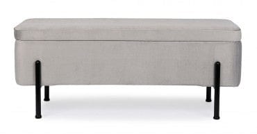 Banca cu spatiu de depozitare, tapitata cu stofa si picioare metalice, Irina Velvet Gri Deschis, l110xA42xH42 cm (10)