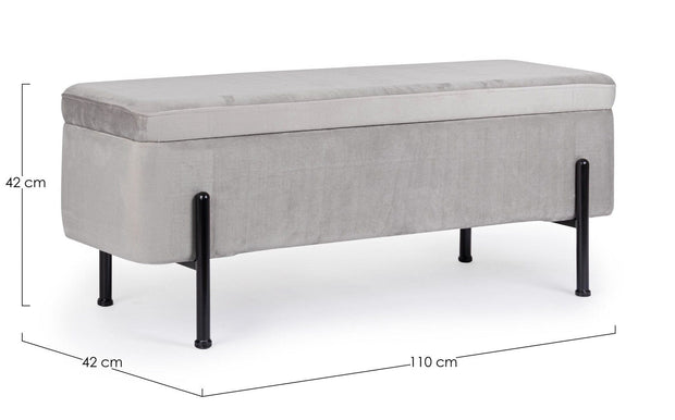 Banca cu spatiu de depozitare, tapitata cu stofa si picioare metalice, Irina Velvet Gri Deschis, l110xA42xH42 cm (1)