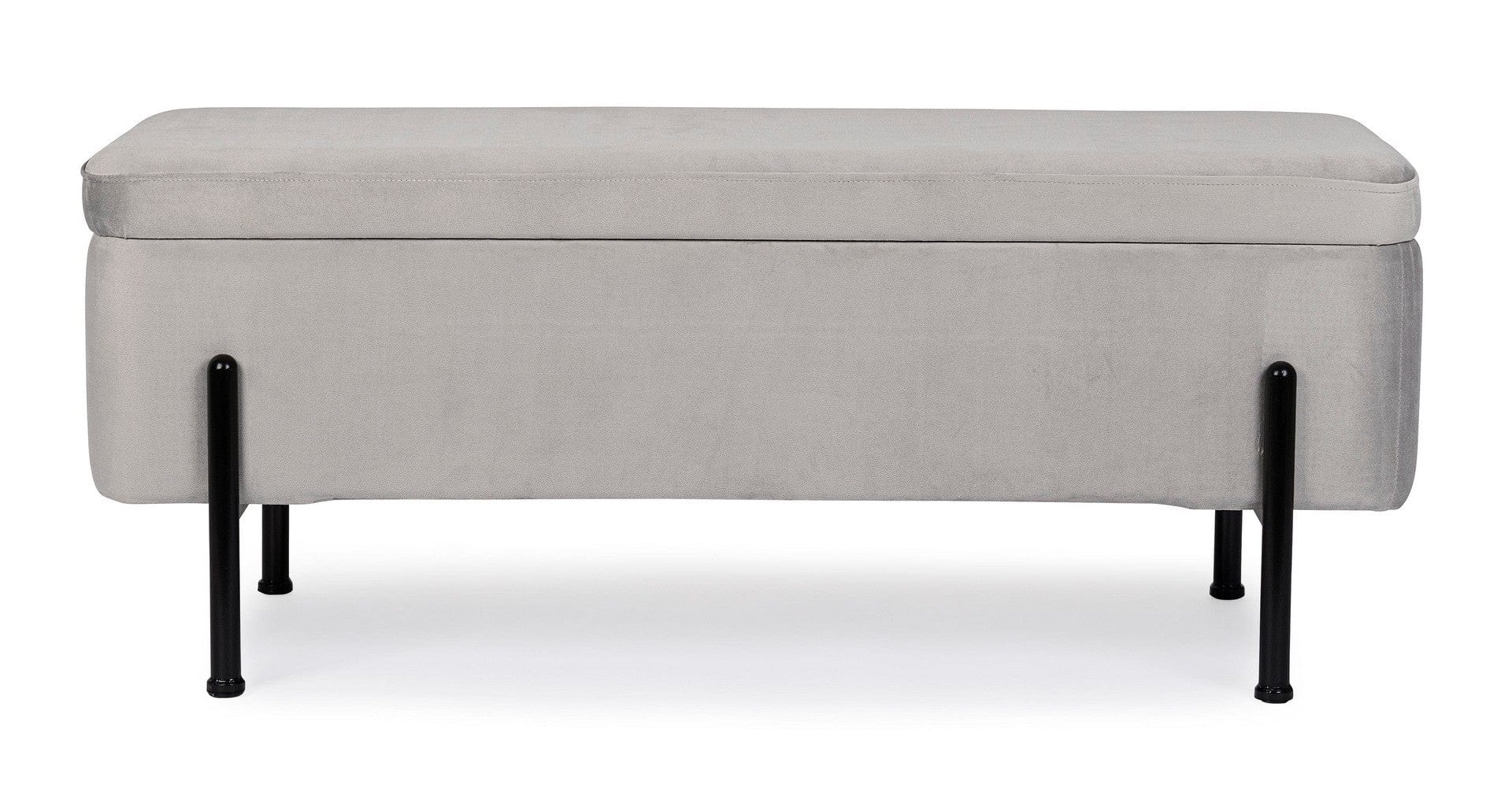 Banca cu spatiu de depozitare, tapitata cu stofa si picioare metalice, Irina Velvet Gri Deschis, l110xA42xH42 cm (2)