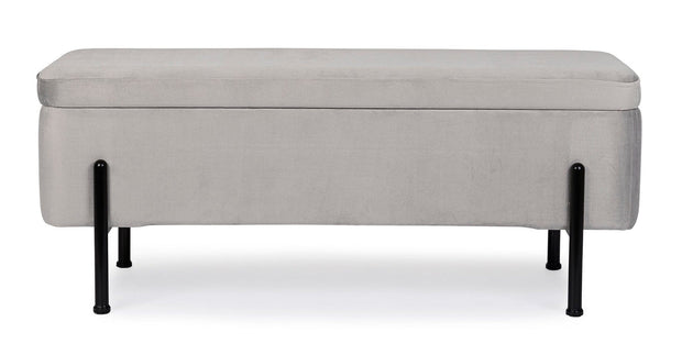 Banca cu spatiu de depozitare, tapitata cu stofa si picioare metalice, Irina Velvet Gri Deschis, l110xA42xH42 cm (2)