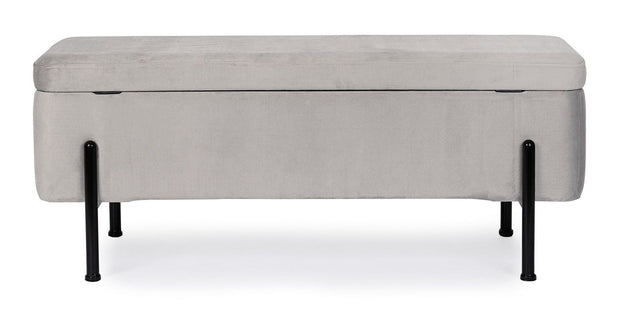 Banca cu spatiu de depozitare, tapitata cu stofa si picioare metalice, Irina Velvet Gri Deschis, l110xA42xH42 cm (3)