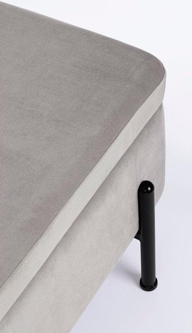 Banca cu spatiu de depozitare, tapitata cu stofa si picioare metalice, Irina Velvet Gri Deschis, l110xA42xH42 cm (5)