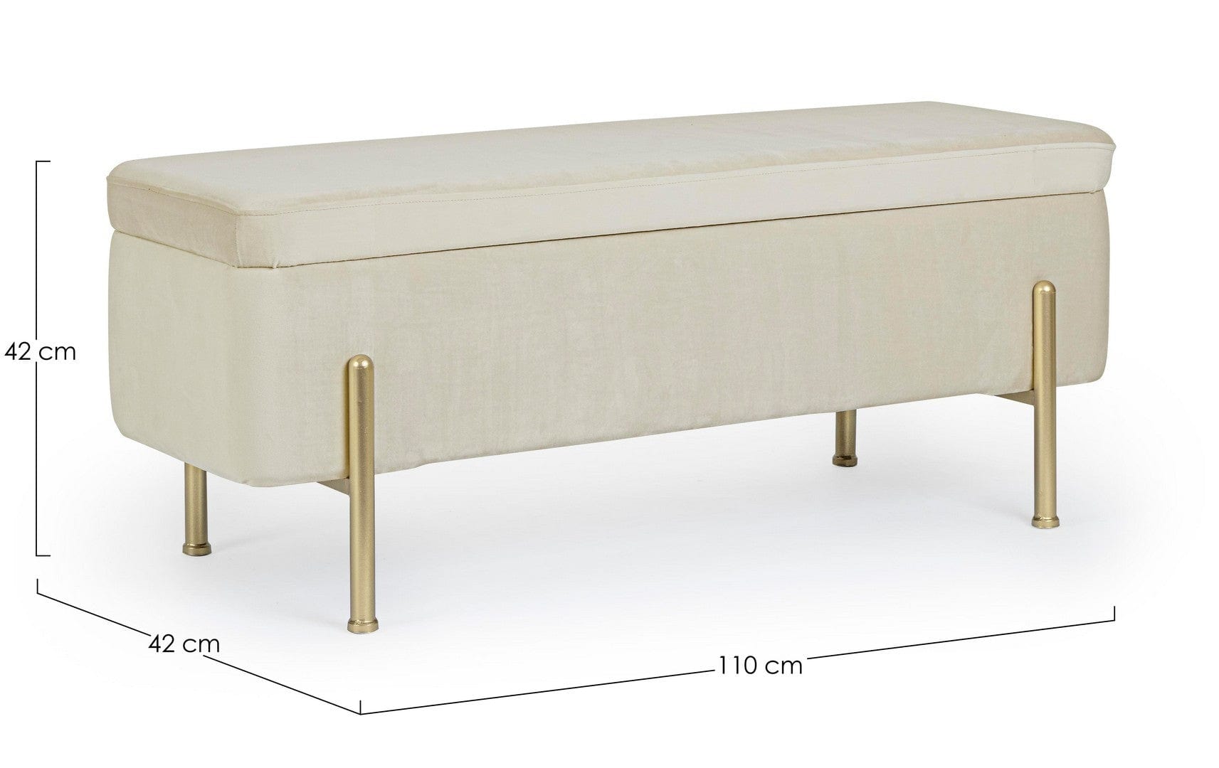 Banca cu spatiu de depozitare, tapitata cu stofa si picioare metalice, Irina Velvet Natural, l110xA42xH42 cm (1)