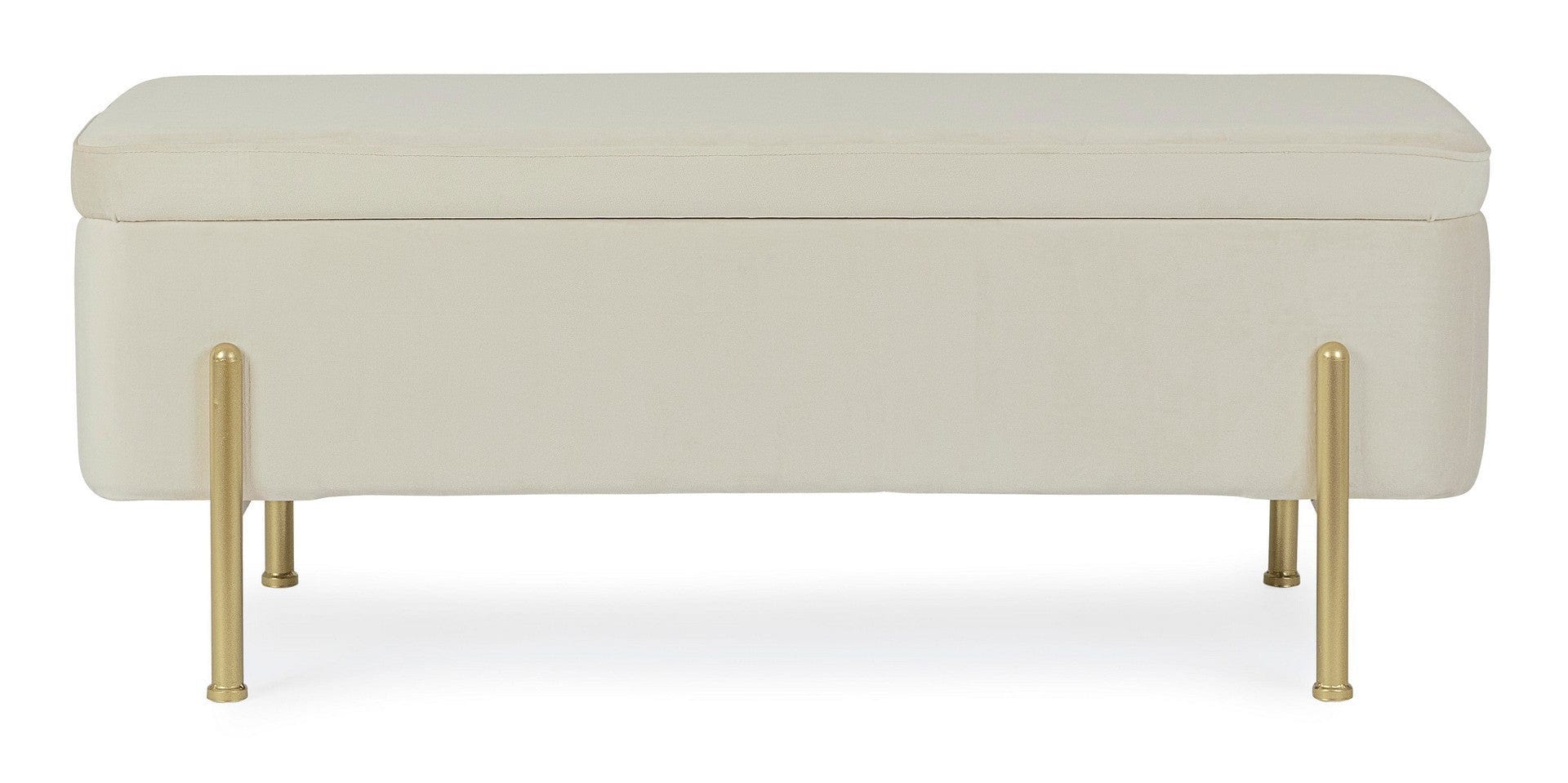 Banca cu spatiu de depozitare, tapitata cu stofa si picioare metalice, Irina Velvet Natural, l110xA42xH42 cm (2)