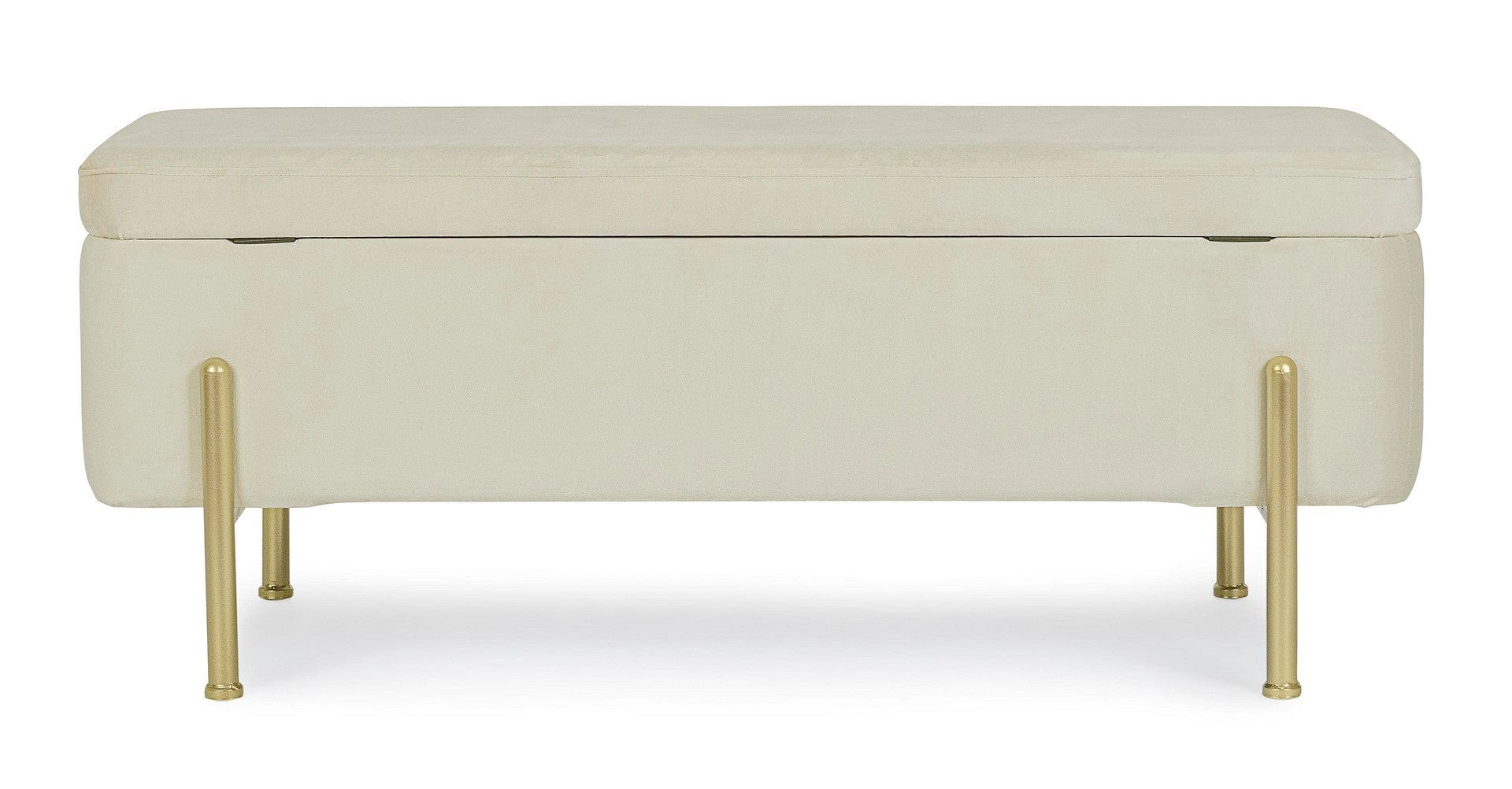 Banca cu spatiu de depozitare, tapitata cu stofa si picioare metalice, Irina Velvet Natural, l110xA42xH42 cm (3)