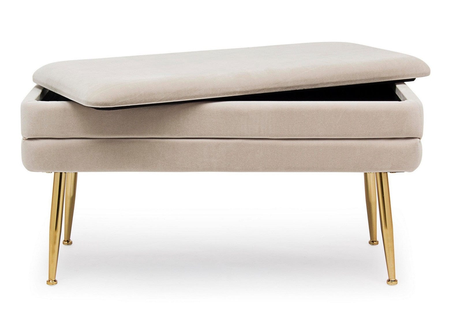 Banca cu spatiu de depozitare, tapitata cu stofa si picioare metalice, Pavlina Velvet Bej, l79,5xA37,5xH42 cm (6)