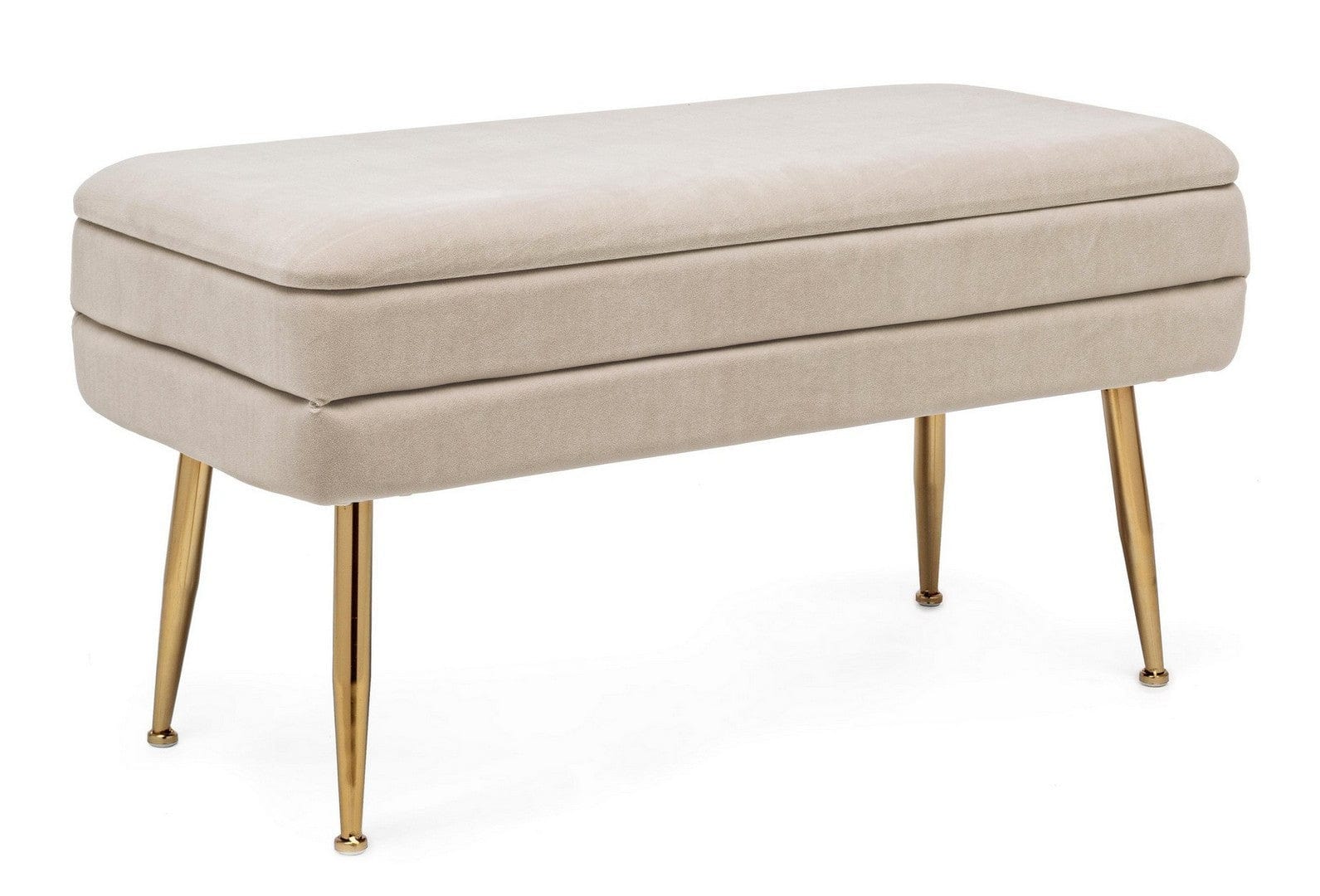 Banca cu spatiu de depozitare, tapitata cu stofa si picioare metalice, Pavlina Velvet Bej, l79,5xA37,5xH42 cm