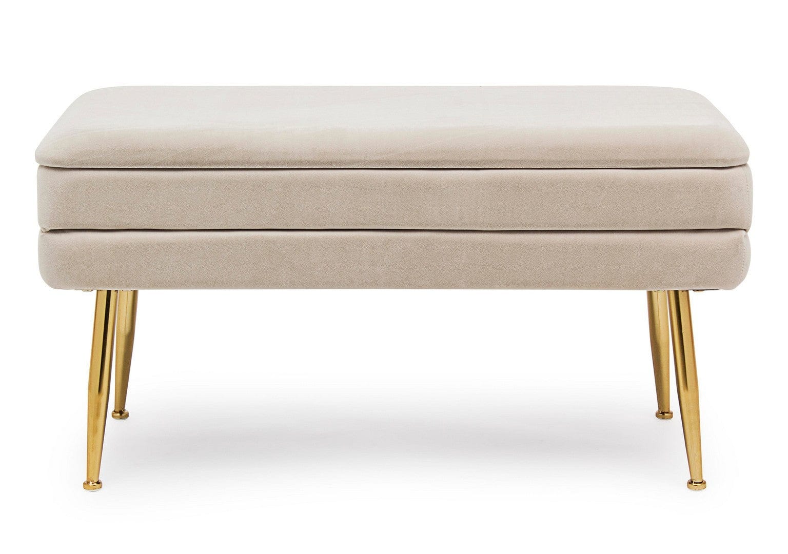 Banca cu spatiu de depozitare, tapitata cu stofa si picioare metalice, Pavlina Velvet Bej, l79,5xA37,5xH42 cm (2)